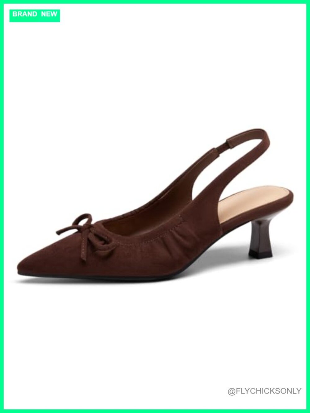 Kitten Heel Slingback Pumps Pointed Toe Bow Low Heel Dress Shoes